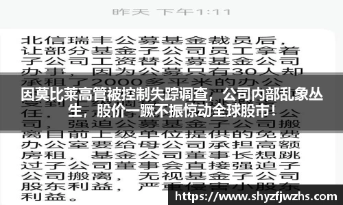 因莫比莱高管被控制失踪调查，公司内部乱象丛生，股价一蹶不振惊动全球股市！